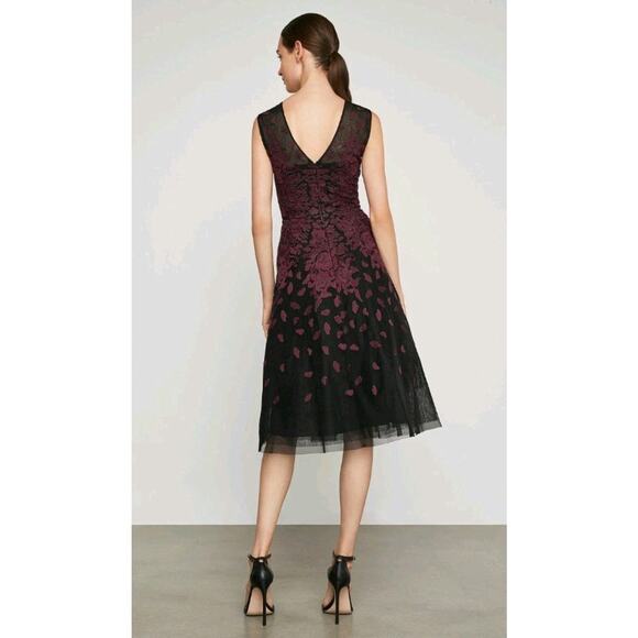 BCBG Max Azria Dress 8 Red Black Floral Embroidered Tulle Mesh Gown Formal NWT - Picture 3 of 13